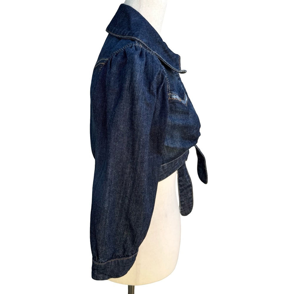 Western Cropped Denim Bolero Shrug Cowgirl Jacket Puff Sleeve Pinup Rockabilly S - Picture 6 of 9